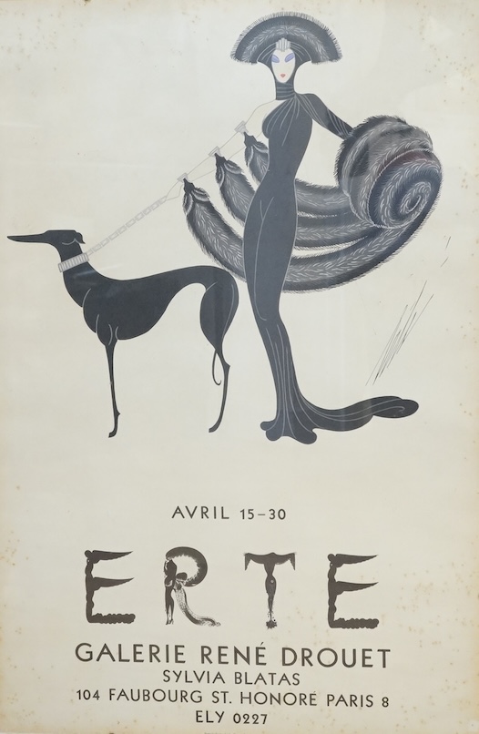 After Erté (Romain de Tirtoff, Russian/French, 1892-1990), vintage Art Deco-style poster, Galeri Rene Drouet, published at the Curwin Press London, 76 x 50cm. Condition - foxed